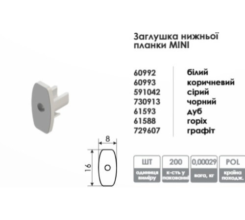 Заглушка наружная нижней планки для рулонных штор белая