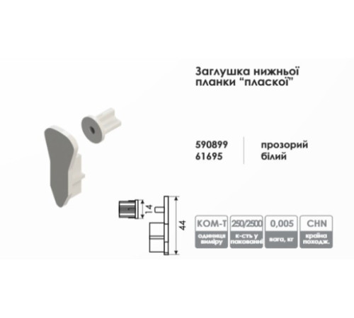 Заглушка нижней планки плоской для роллет "День-Ночь" (белая)